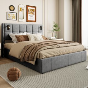 Stauraumbett Polsterbett Doppelbett-grau 1