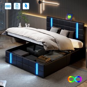 Polsterbett LED Doppelbett-Schwarz
