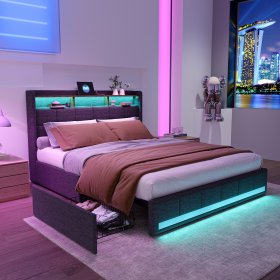 Polsterbett Doppelbett Stauraumbett Funktionbett-grau 1