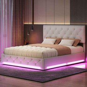 Polsterbett LED hydraulisches Doppelbett-beige