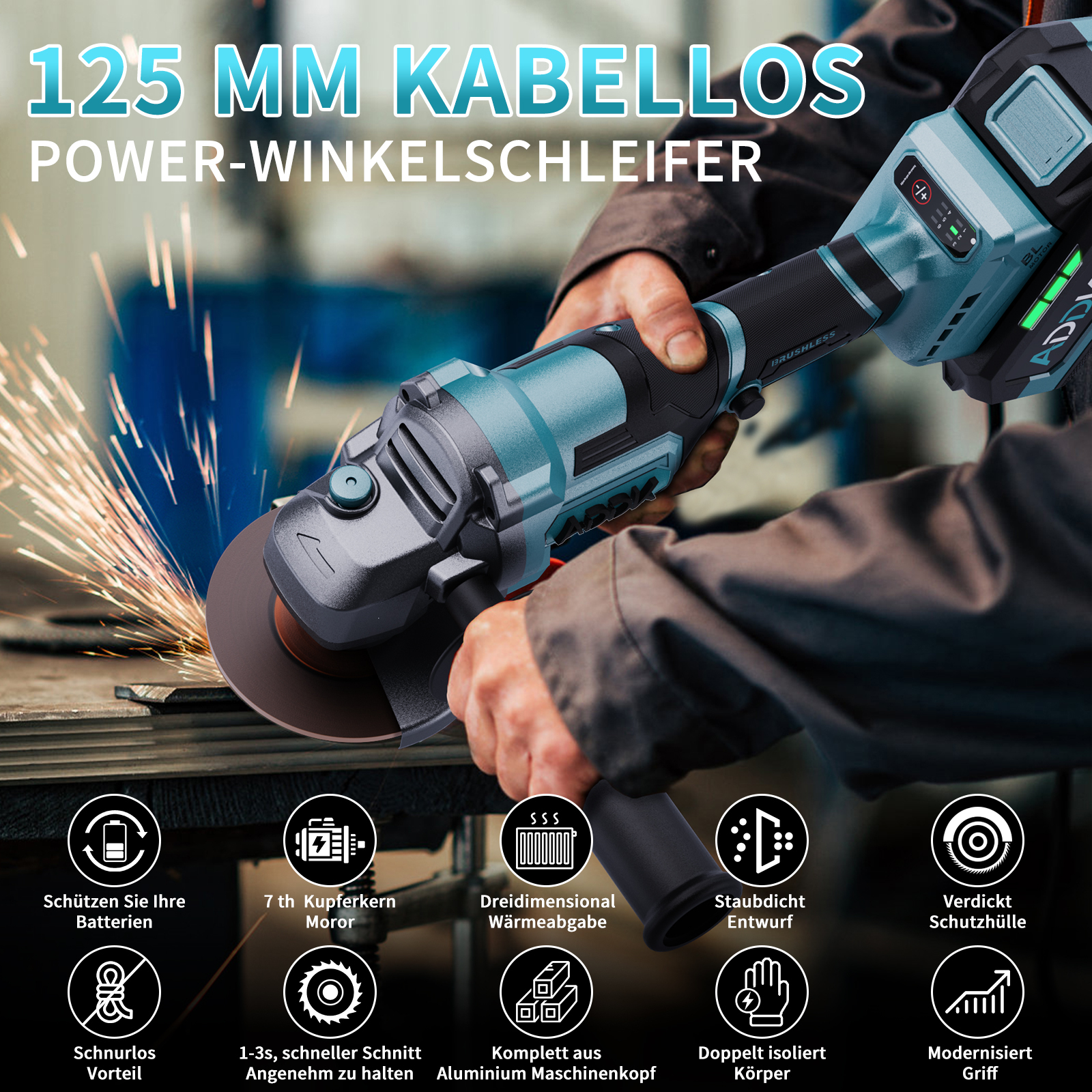 Winkelschleifer Ø125mm - Bürstenloser Motor - 750W
