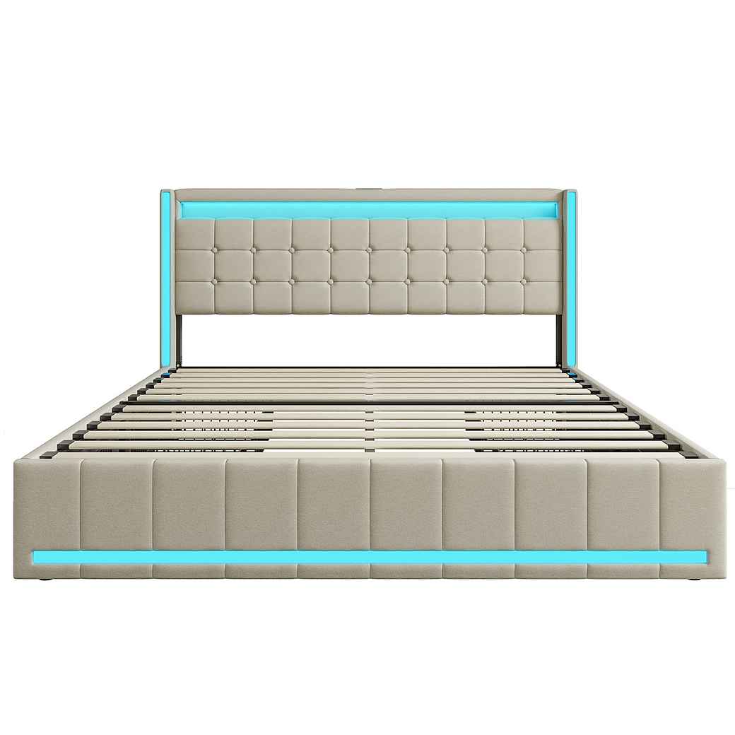 Polsterbett LED Doppelbett-beige