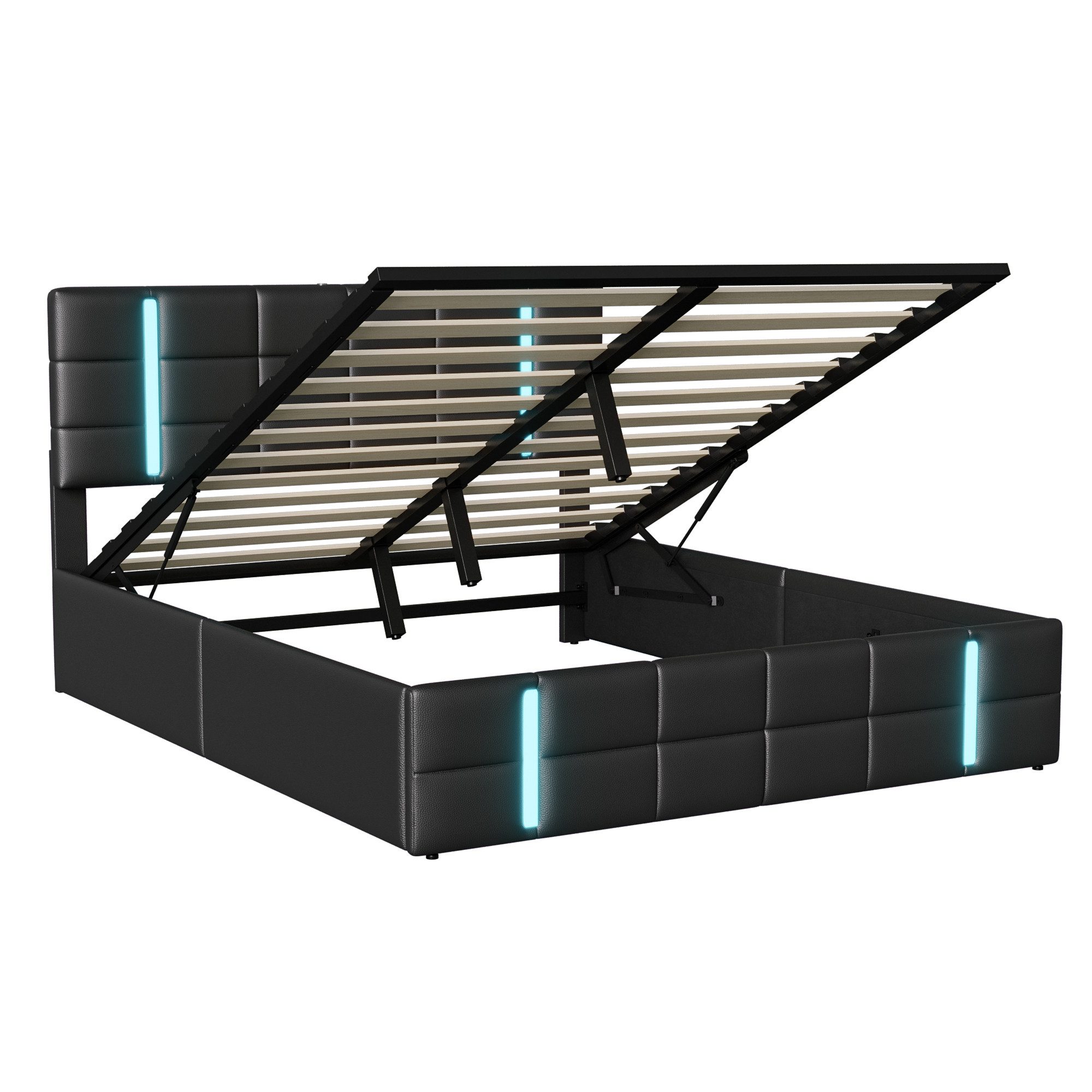 Polsterbett LED Doppelbett-Schwarz