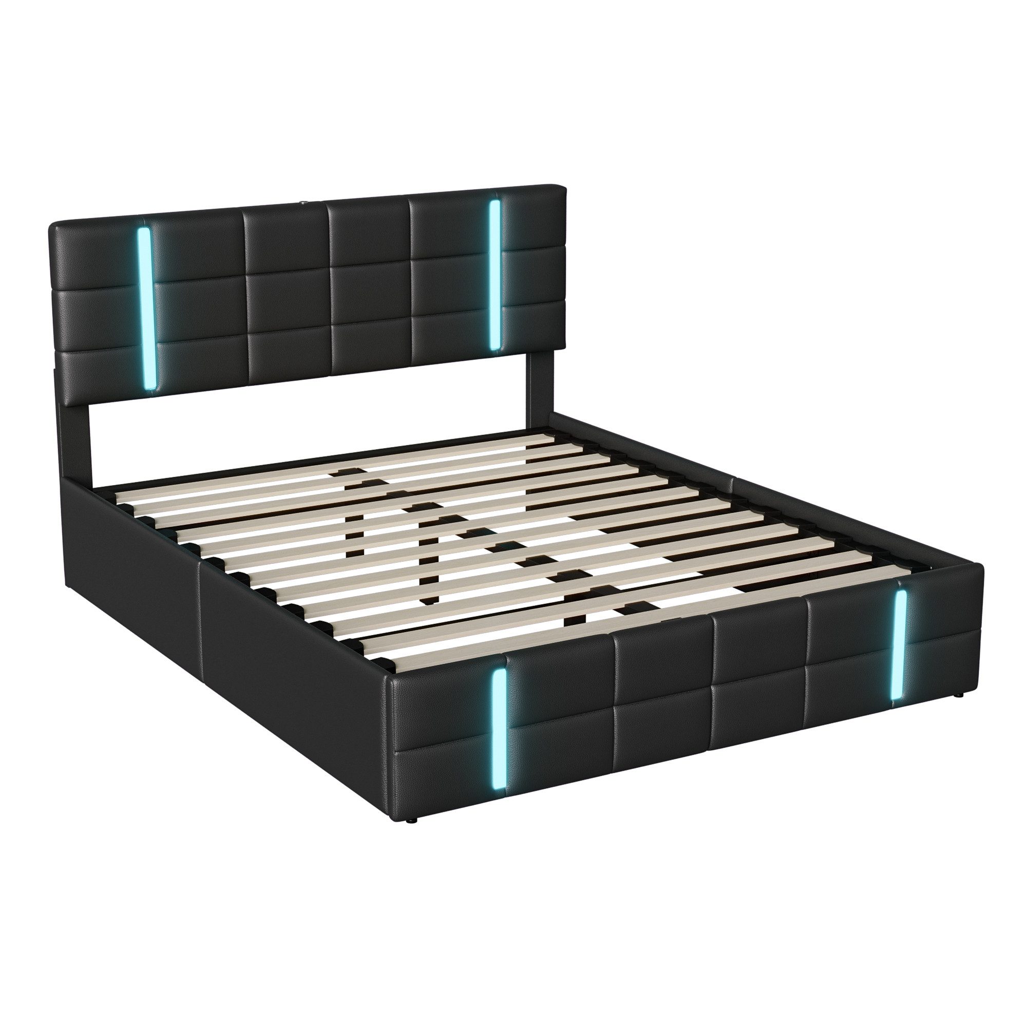 Polsterbett LED Doppelbett-Schwarz