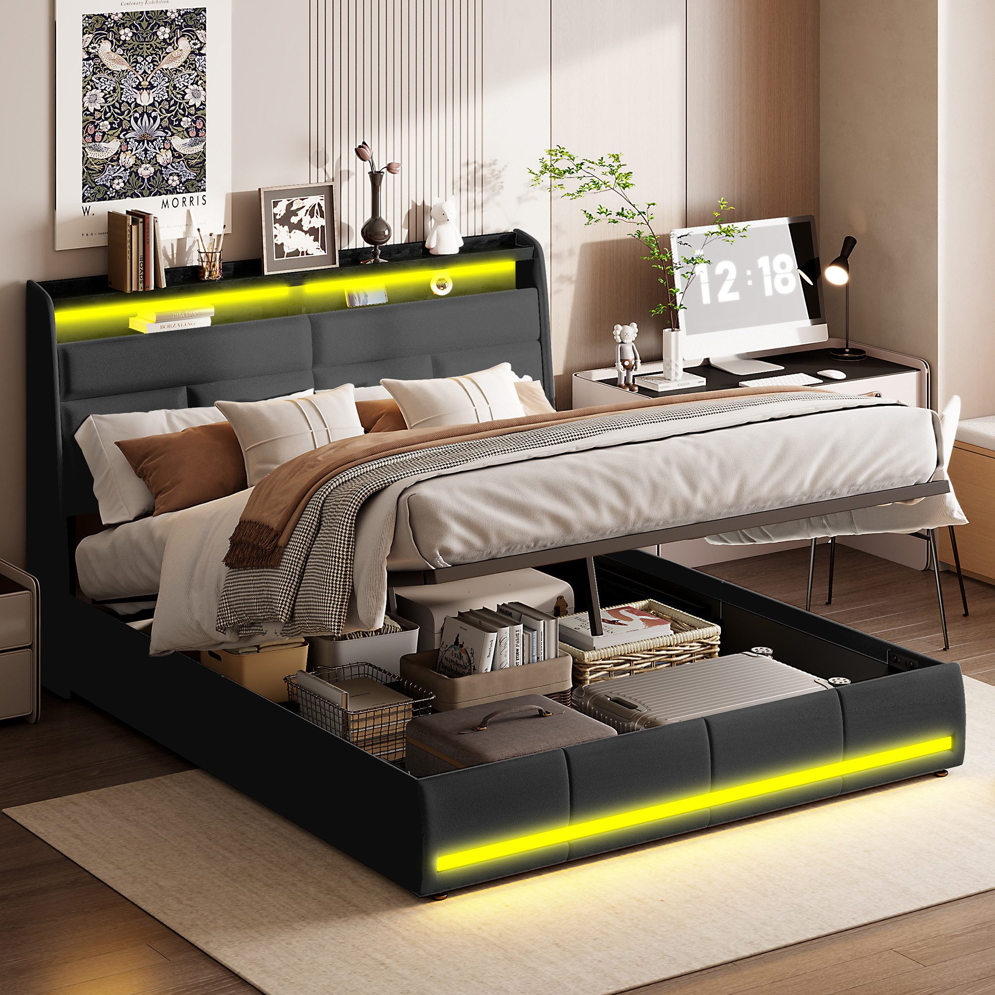 Stauraumbett Polsterbett Doppelbett-Schwarz