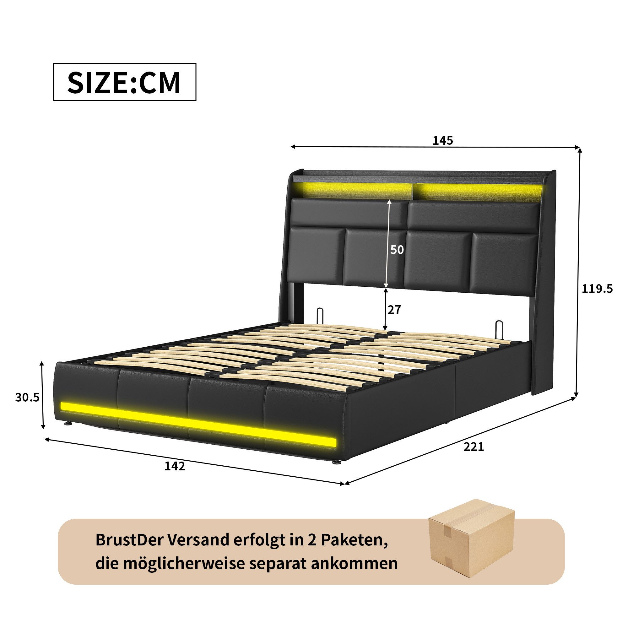 Stauraumbett Polsterbett Doppelbett-Schwarz