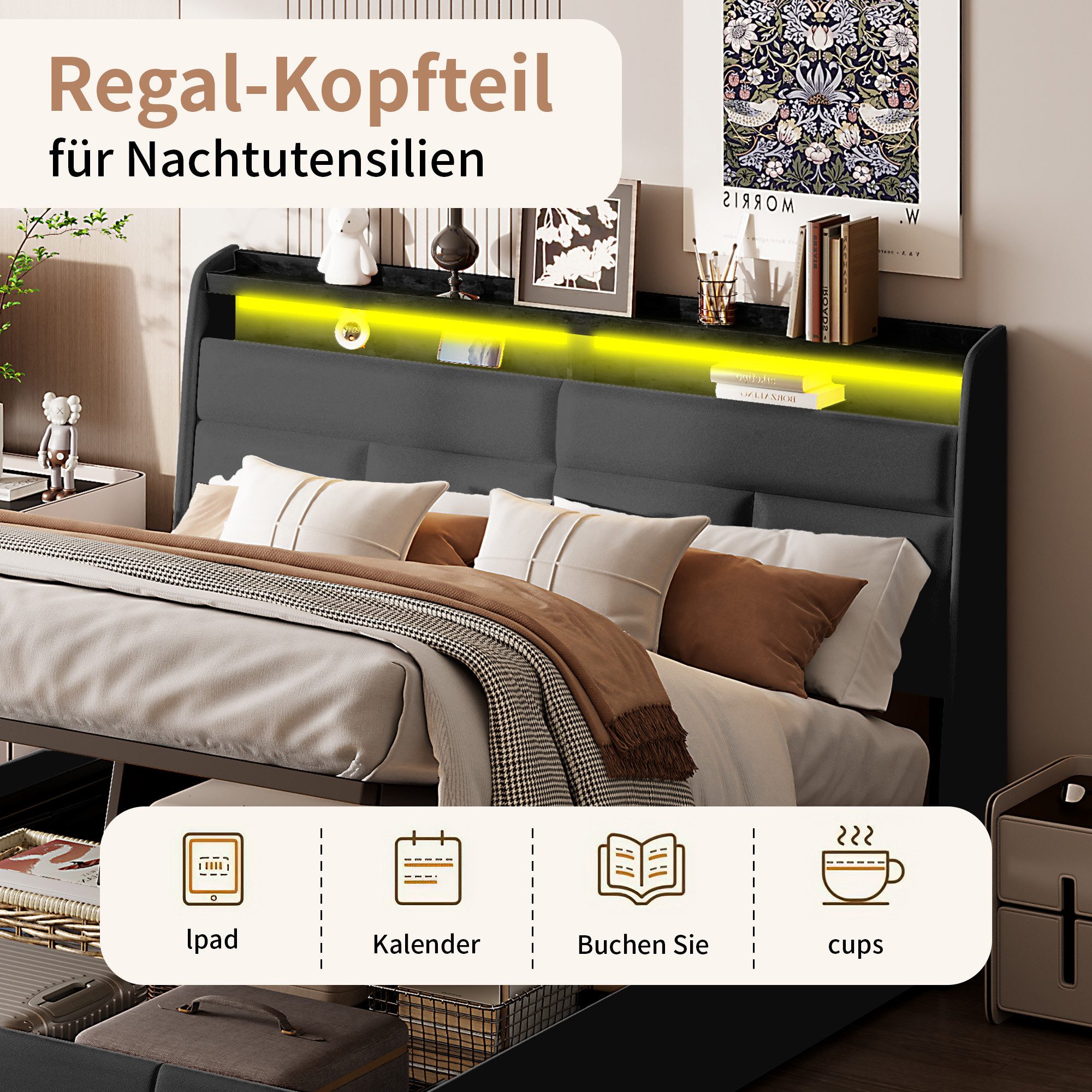 Stauraumbett Polsterbett Doppelbett-Schwarz