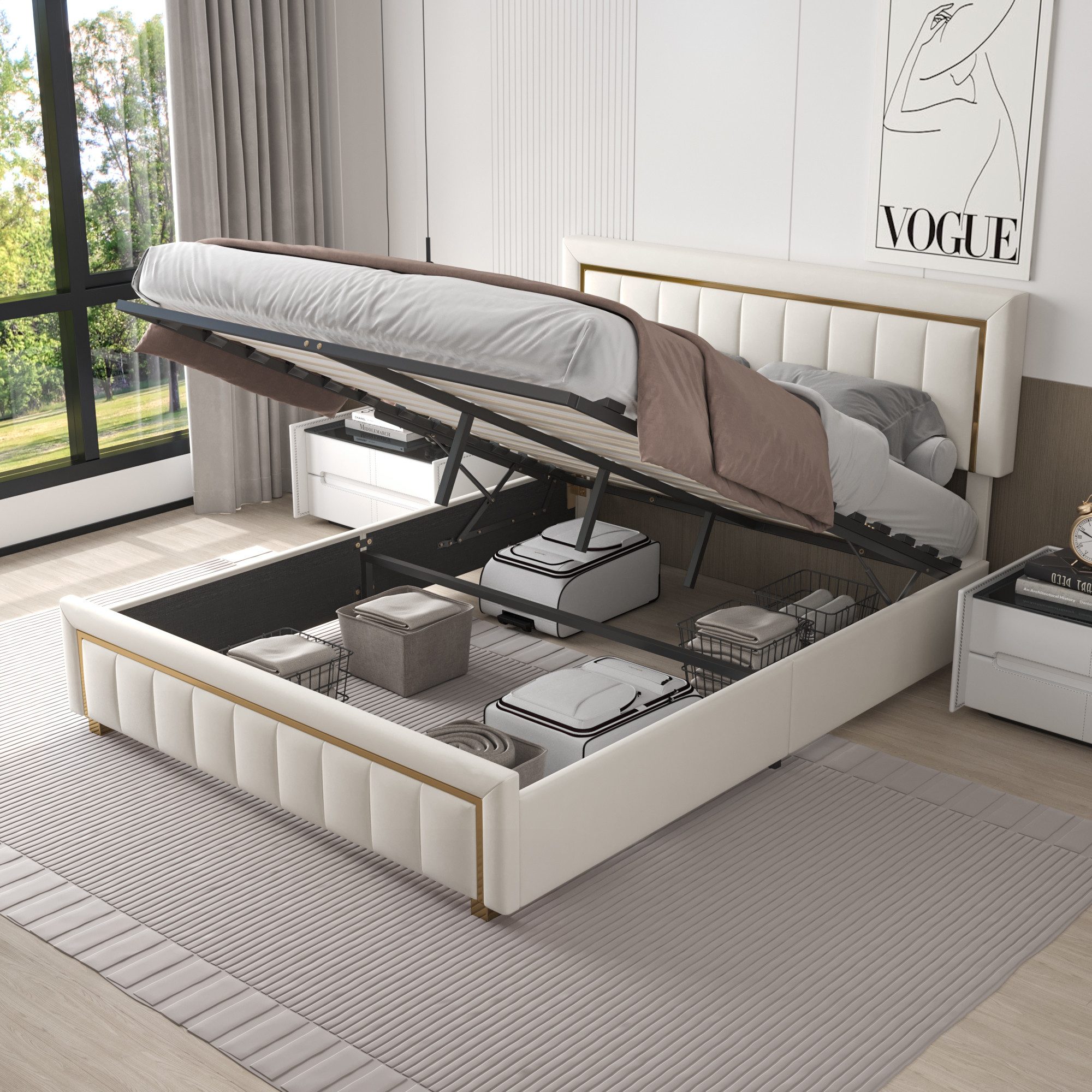 Stauraumbett Polsterbett Doppelbett-beige