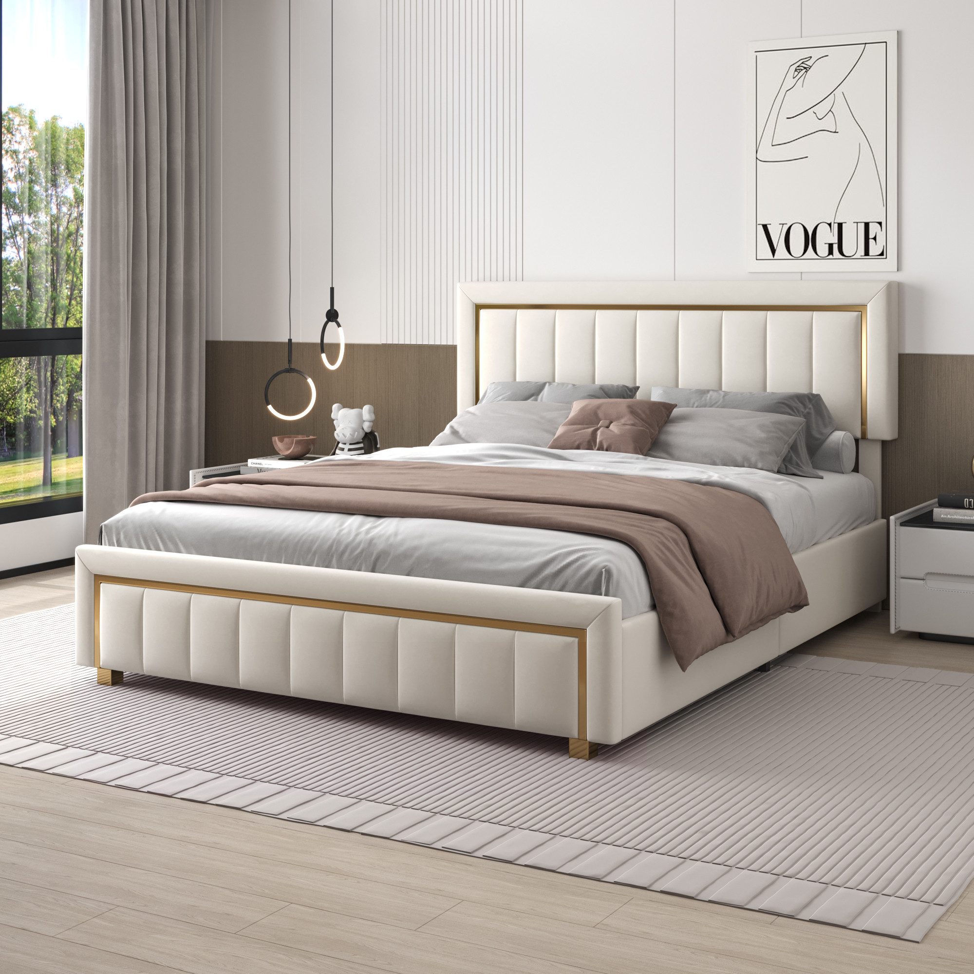 Stauraumbett Polsterbett Doppelbett-beige