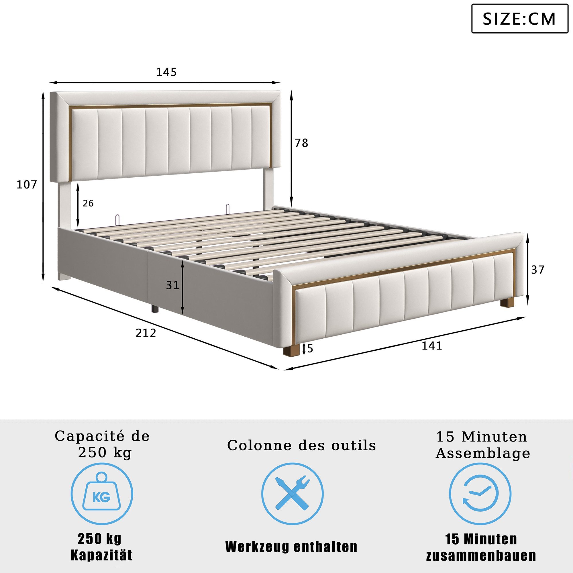 Stauraumbett Polsterbett Doppelbett-beige
