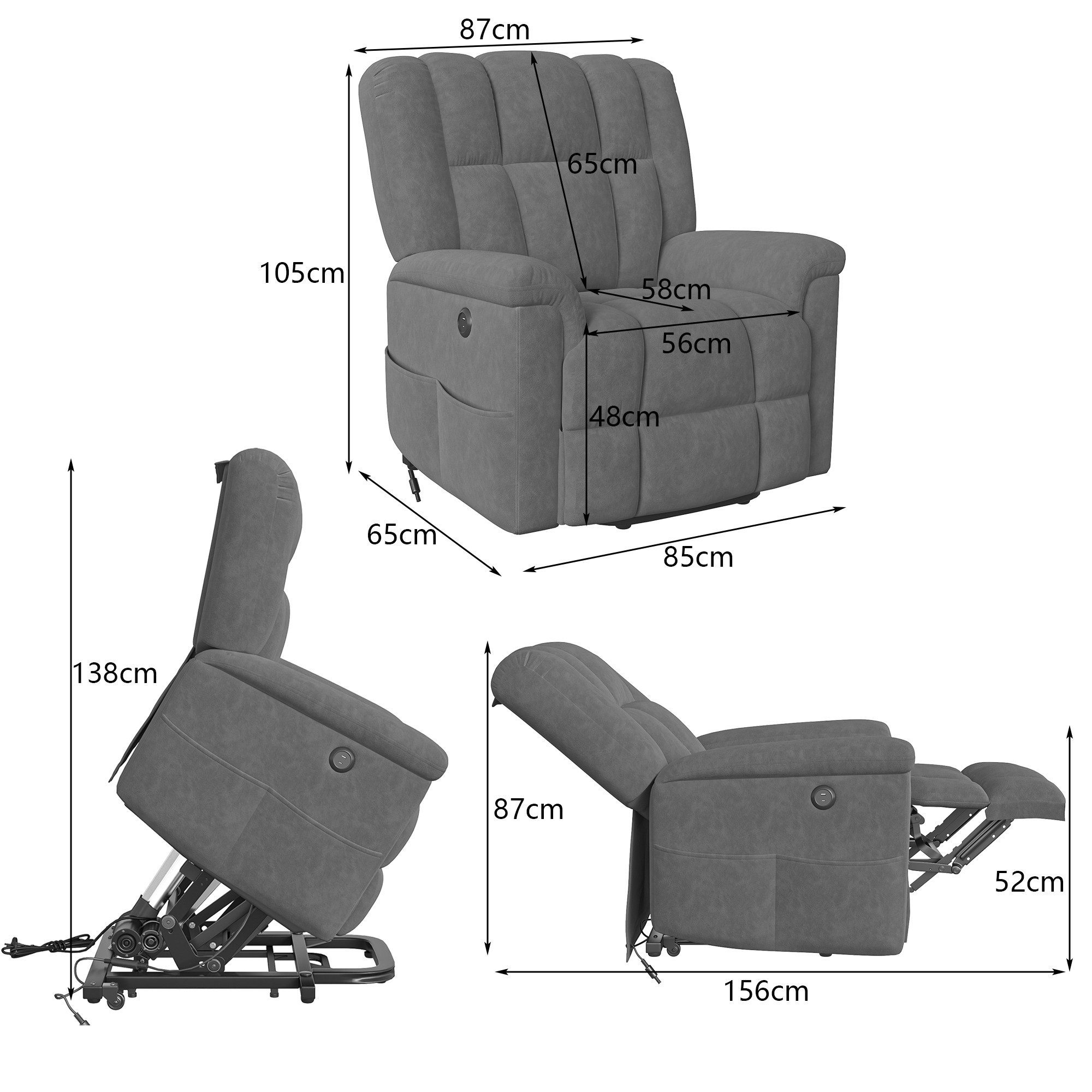 TV-Sessel Elektrischer Massage-Entspannungssessel, Schlafsessel, Fernsehsessel-grau
