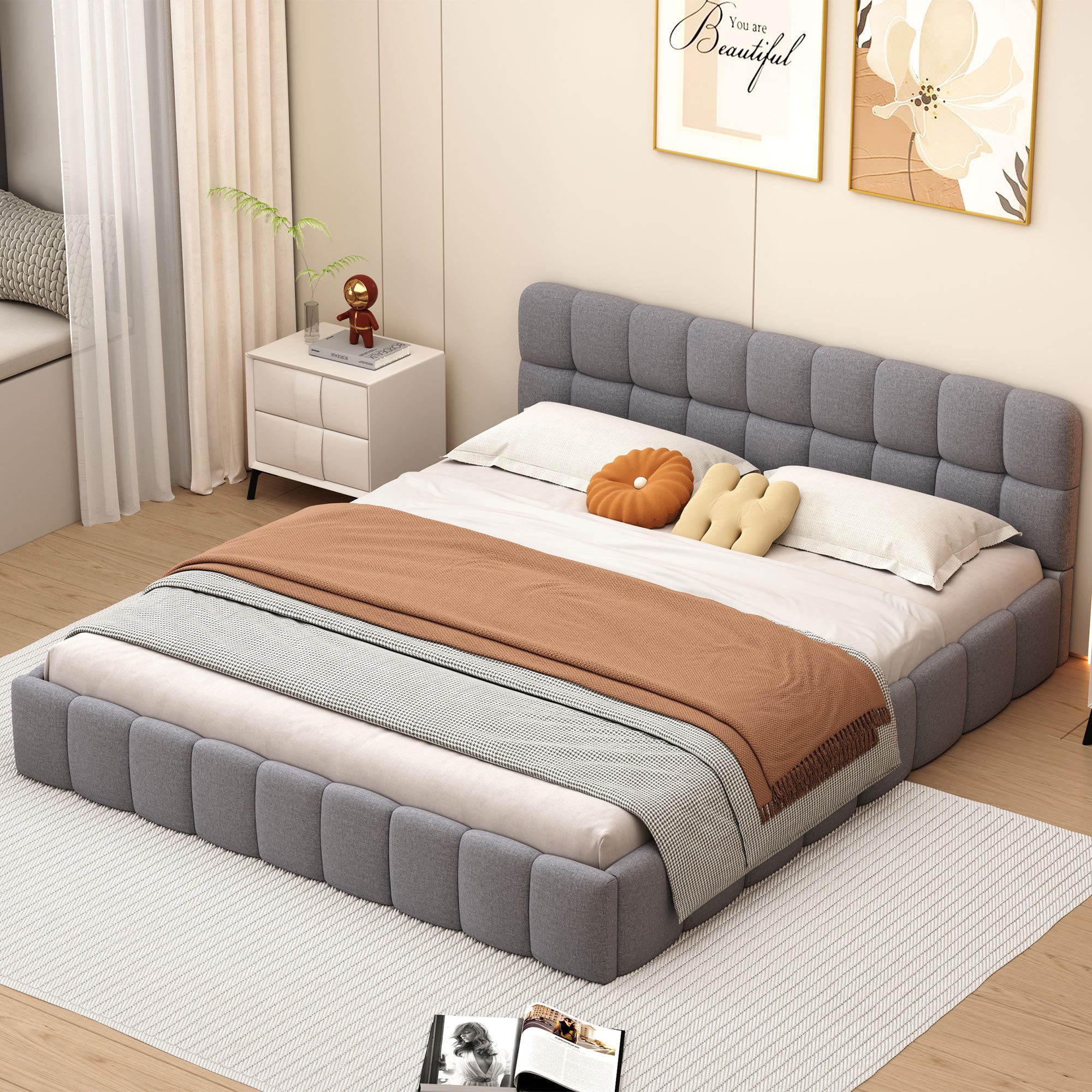 Polsterbett Doppelbett Jugendbett-grau