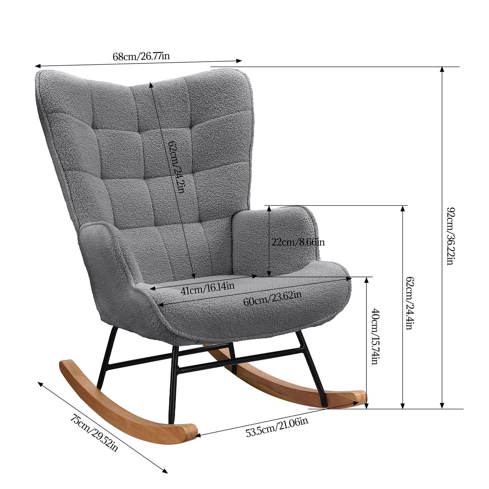 Schaukelstuhl Stillsessel Relaxsessel Loungesessel-Dunkelgrau