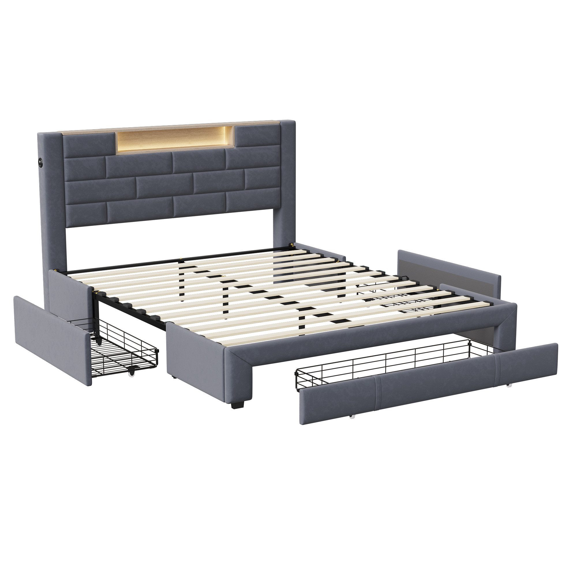 Polsterbett Doppelbett Stauraumbett Funktionbett-grau