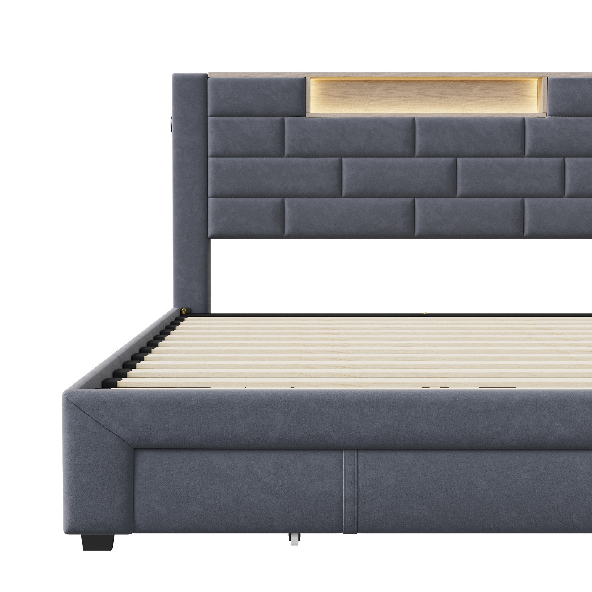 Polsterbett Doppelbett Stauraumbett Funktionbett-grau