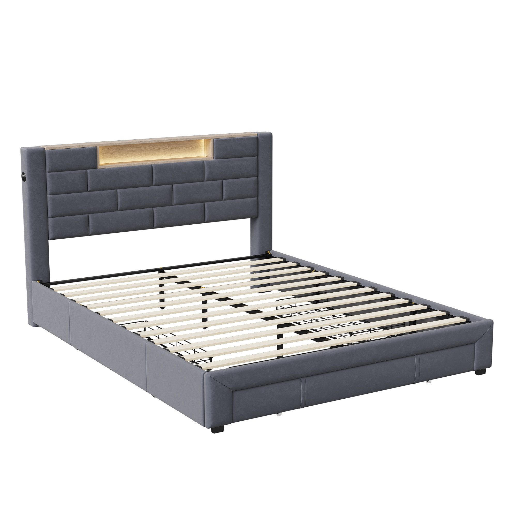 Polsterbett Doppelbett Stauraumbett Funktionbett-grau