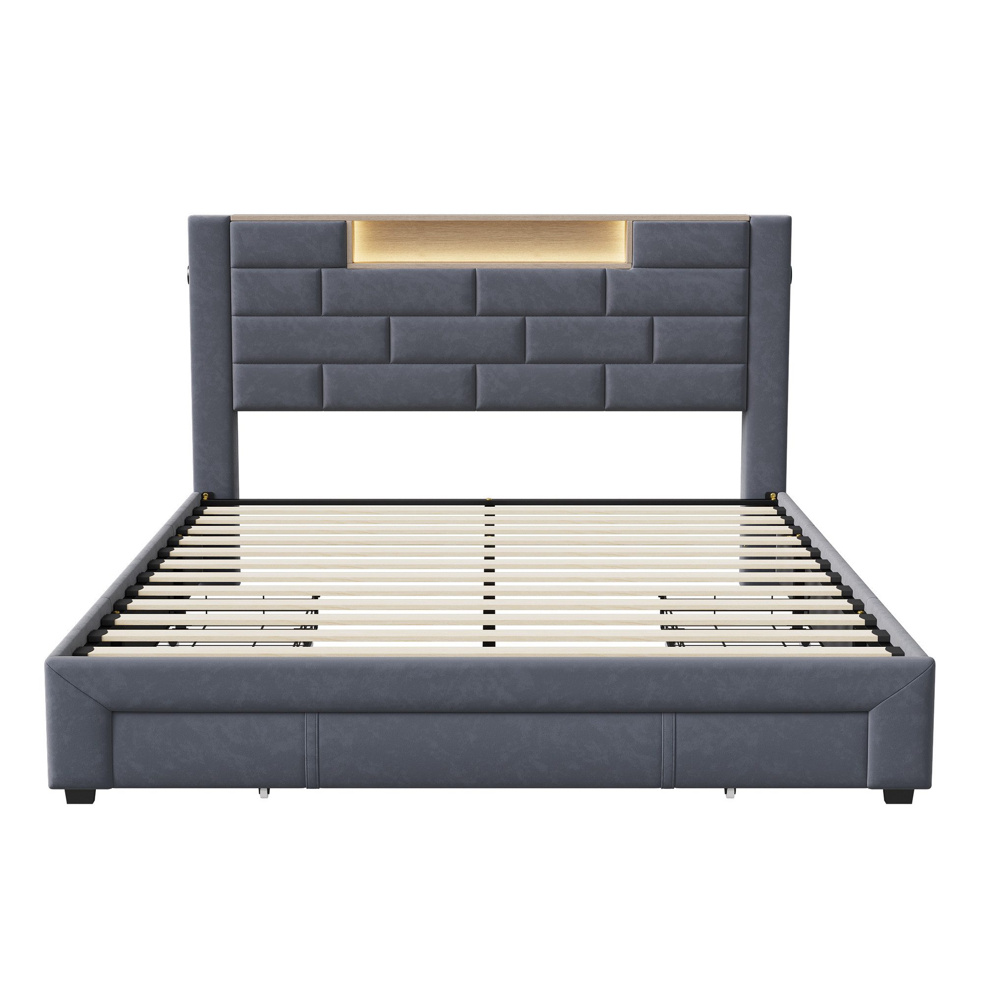 Polsterbett Doppelbett Stauraumbett Funktionbett-grau