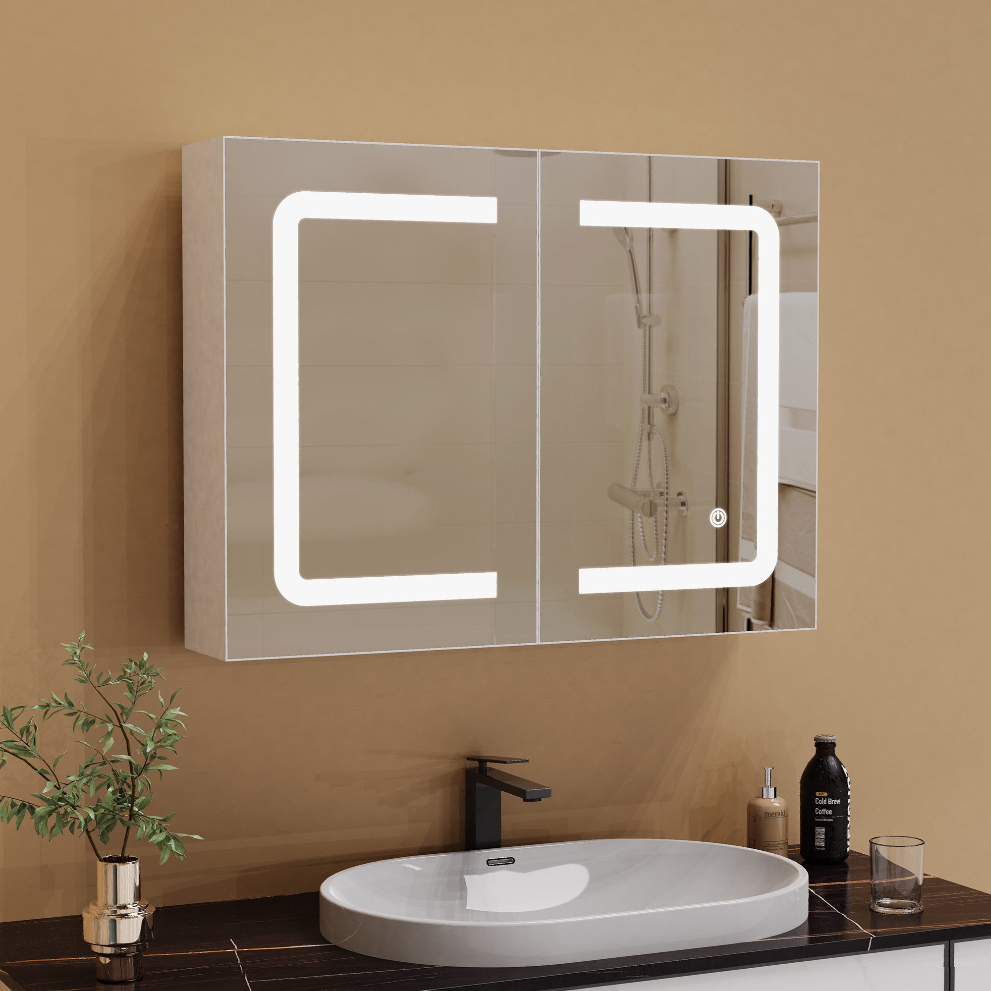 Badezimmerspiegelschrank Spiegelschrank Doppeltür Hängeschrank 80x60x13.5 cm