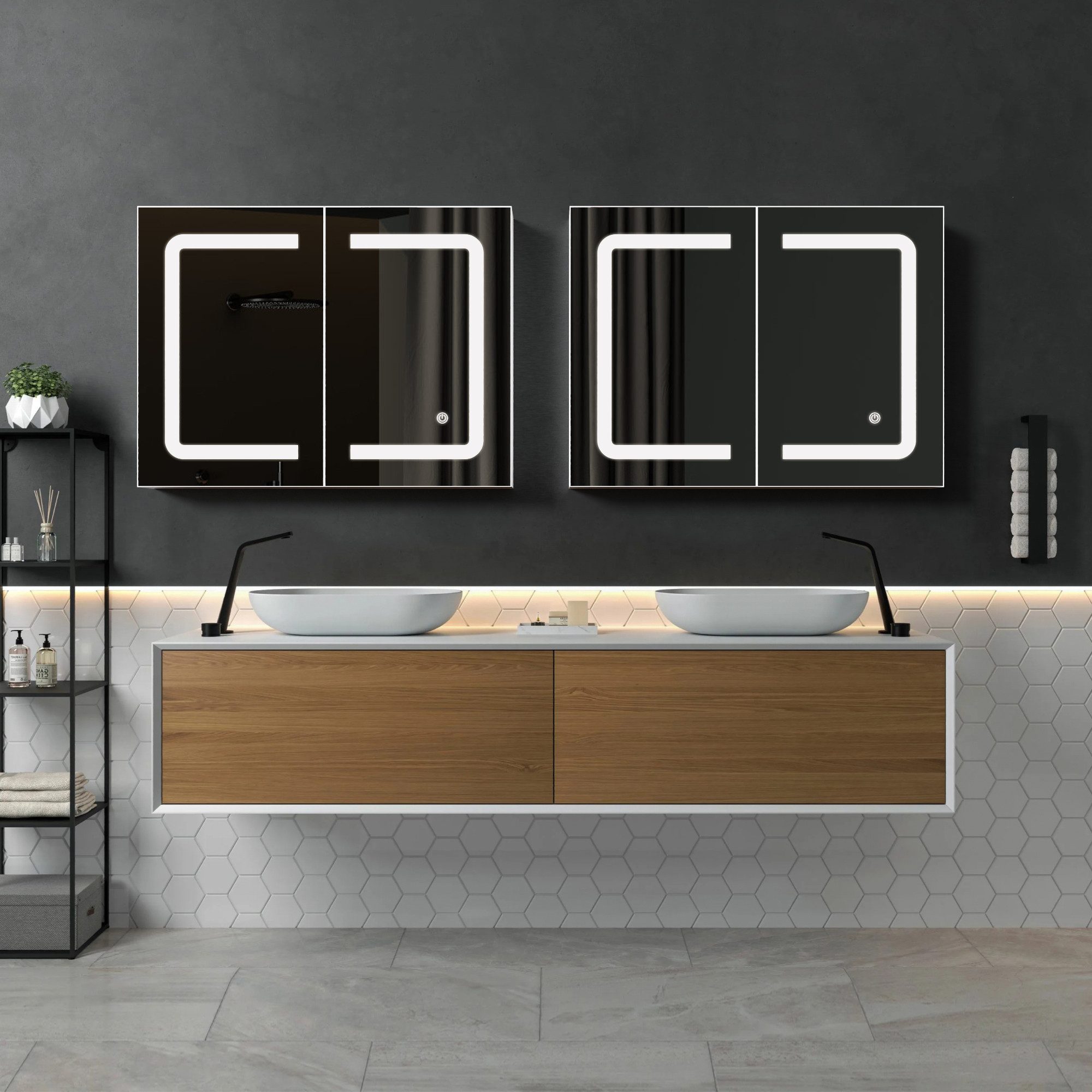 Badezimmerspiegelschrank Spiegelschrank Doppeltür Hängeschrank 80x60x13.5 cm