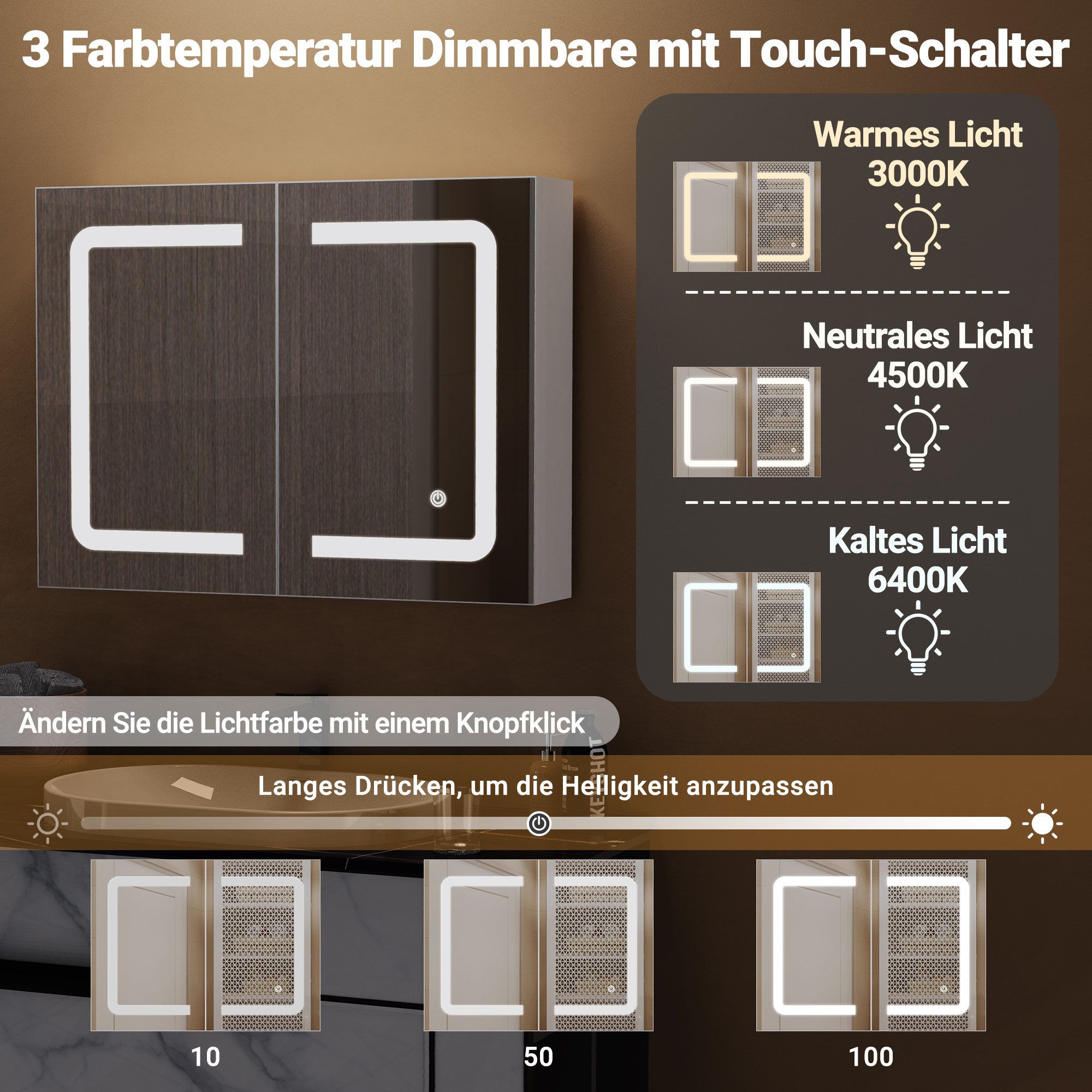 Badezimmerspiegelschrank Spiegelschrank Doppeltür Hängeschrank 80x60x13.5 cm