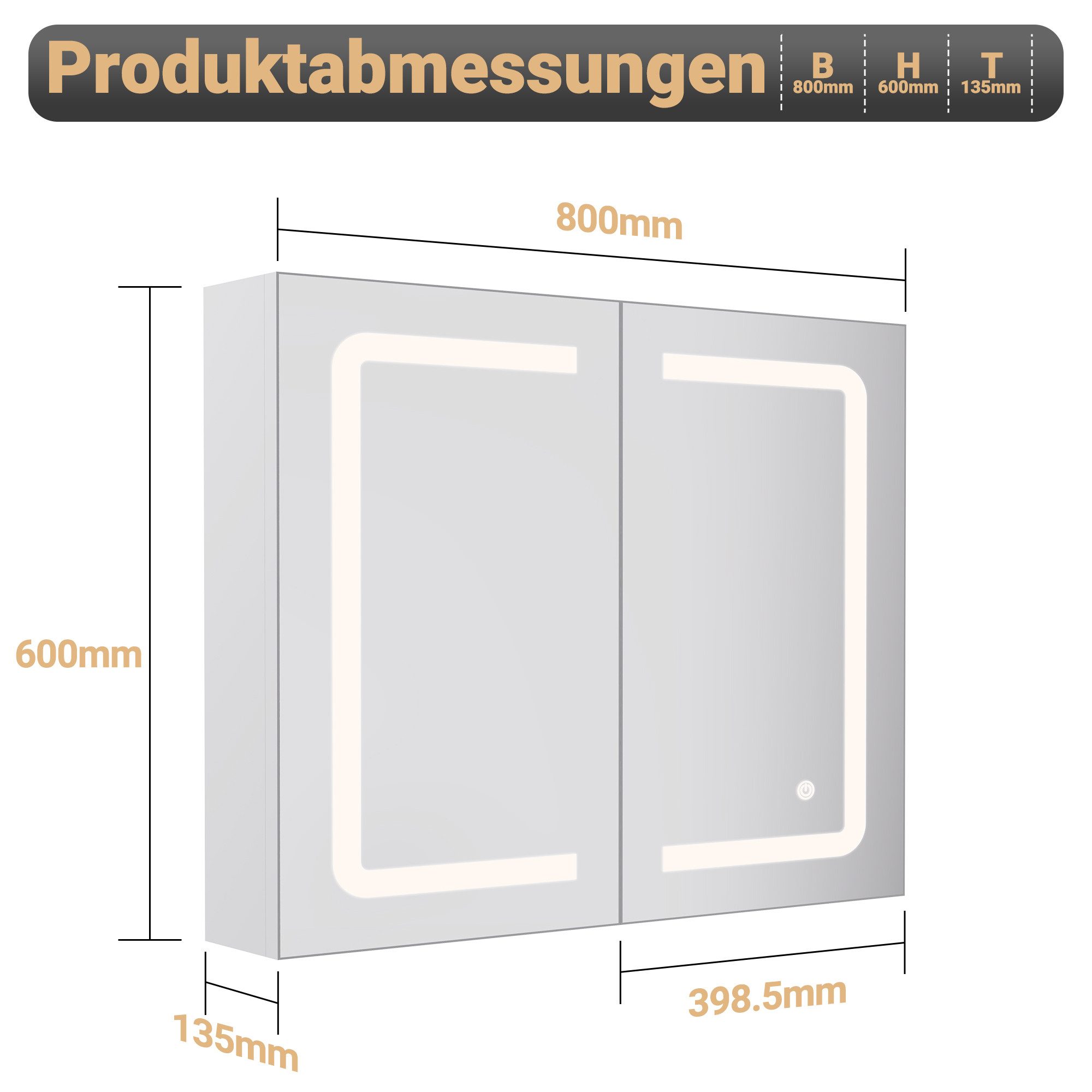 Badezimmerspiegelschrank Spiegelschrank Doppeltür Hängeschrank 80x60x13.5 cm