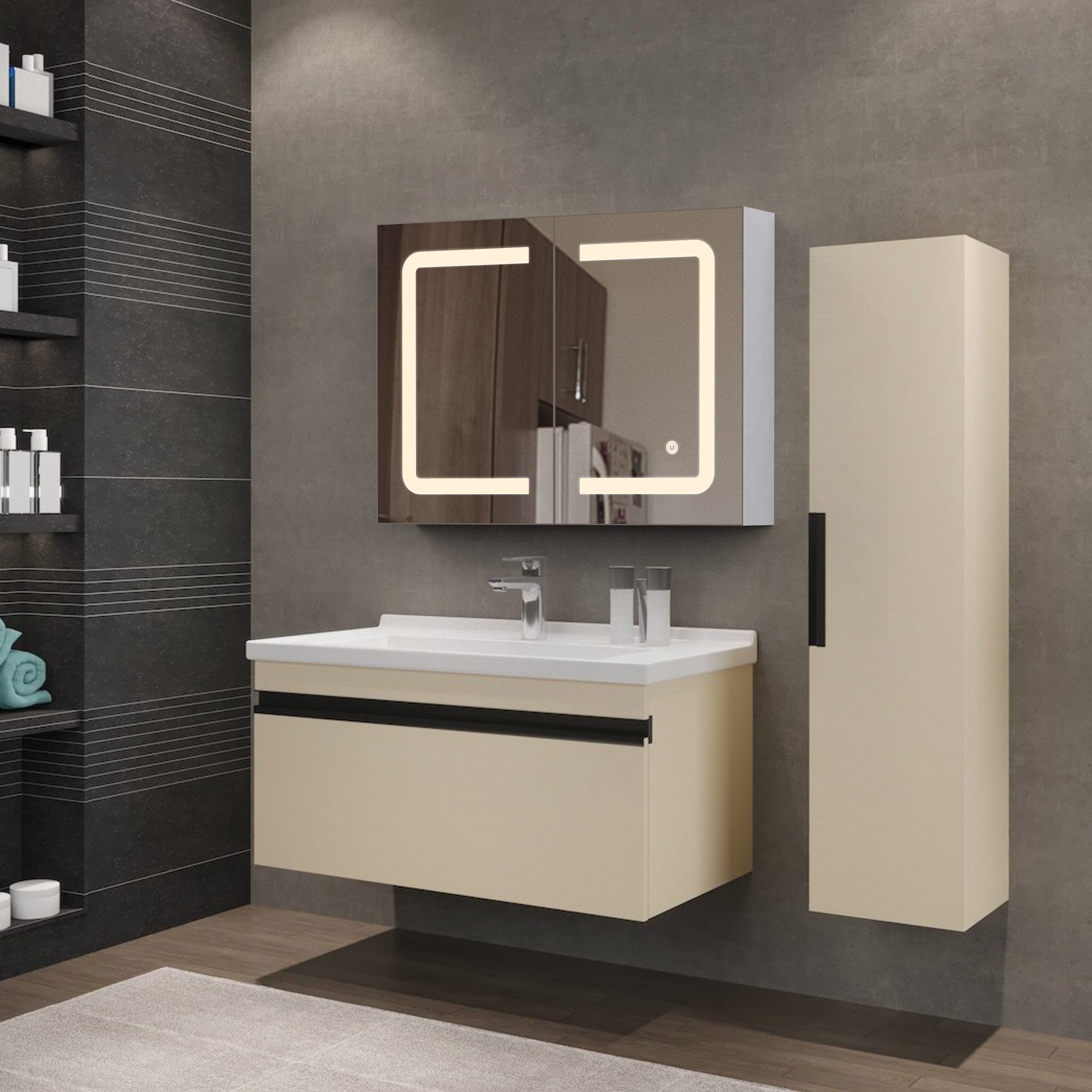 Badezimmerspiegelschrank Spiegelschrank Doppeltür Hängeschrank 80x60x13.5 cm