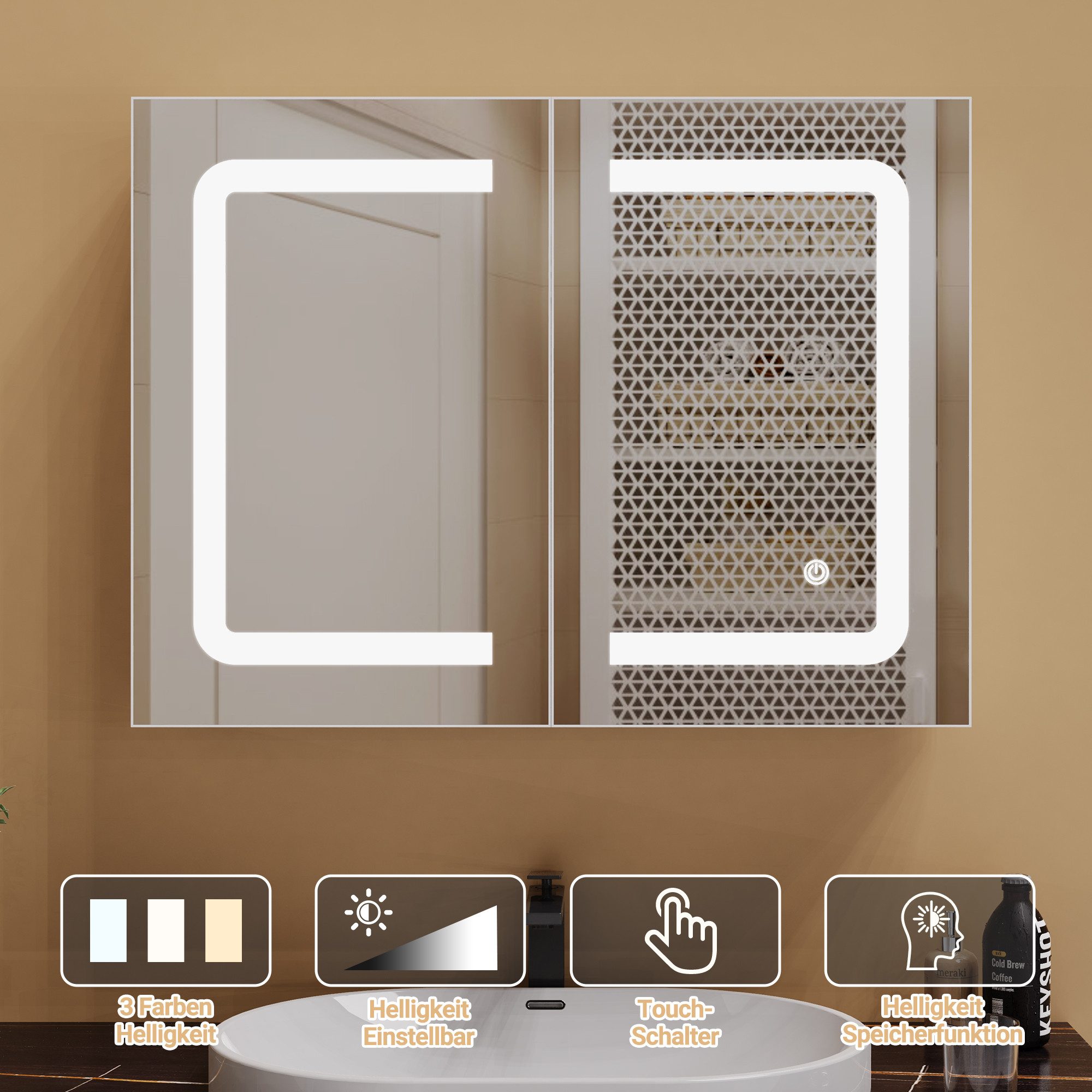 Badezimmerspiegelschrank Spiegelschrank Doppeltür Hängeschrank 80x60x13.5 cm