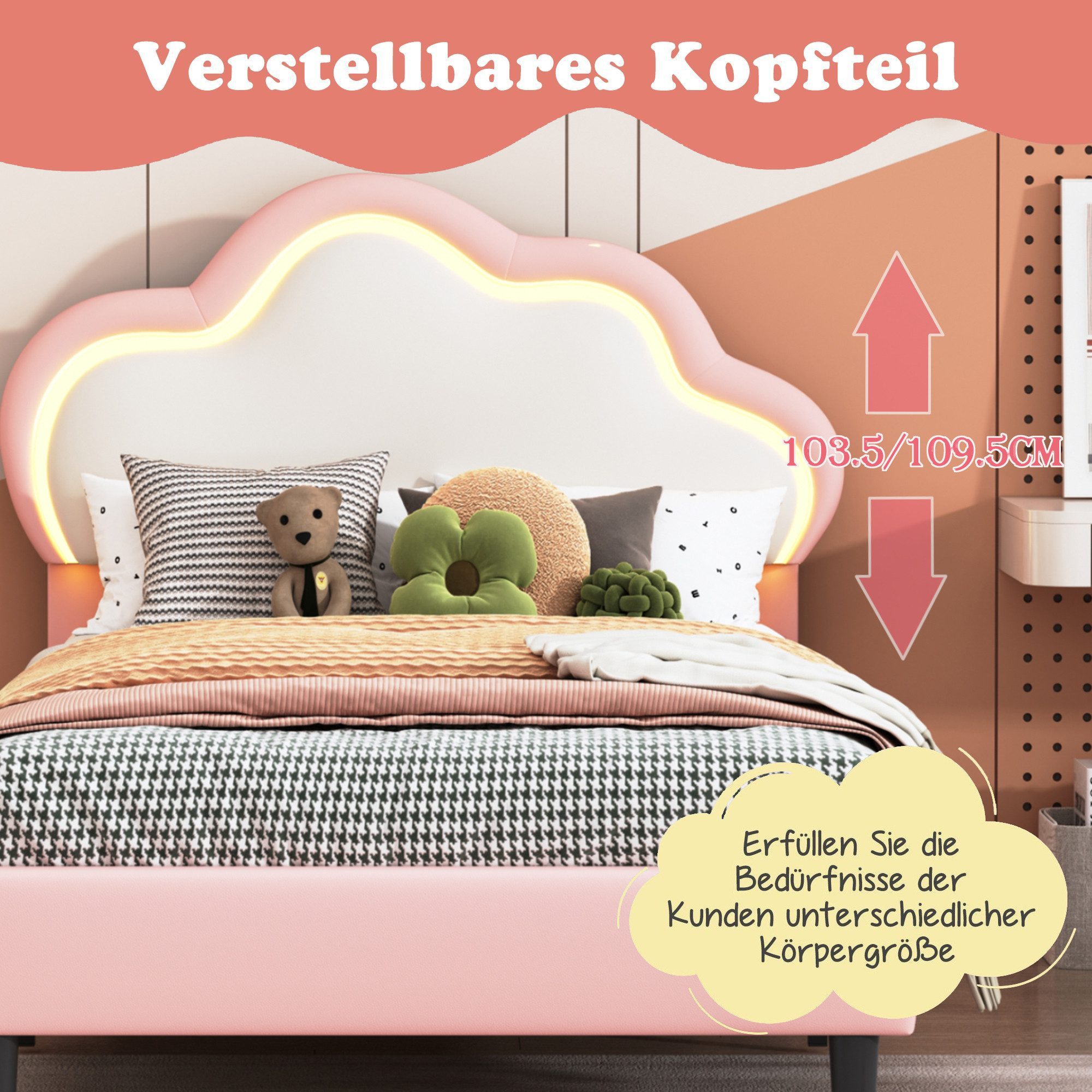 Polsterbett Kinderbett Jugendbett-rosa