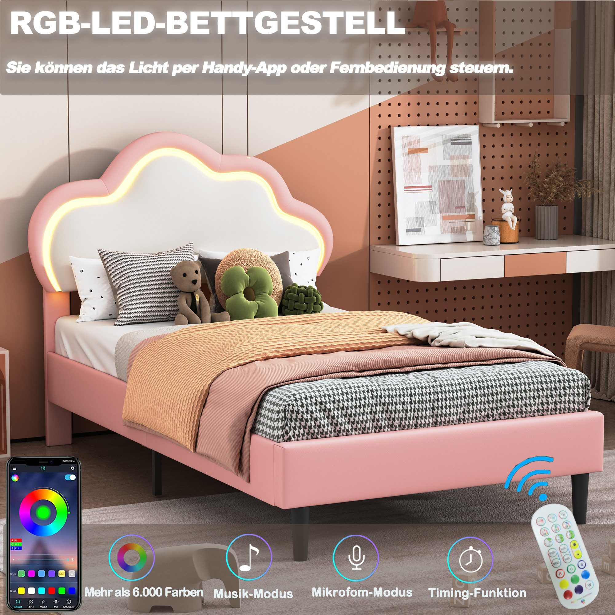 Polsterbett Kinderbett Jugendbett-rosa